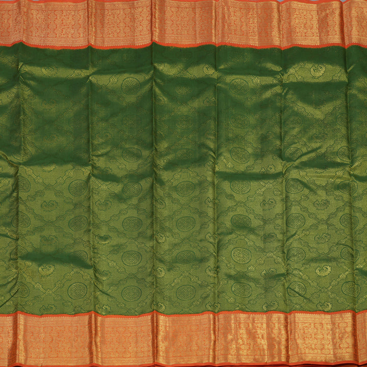Hayagrivas Handloom Forest Green Kanjivaram Silk Saree with Orange Border BE460-SBS