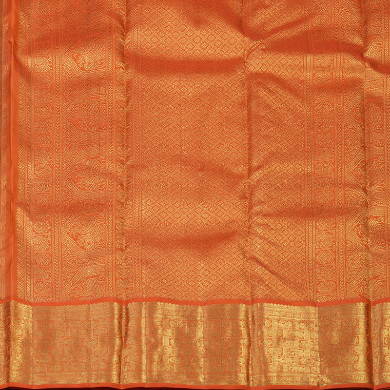 Hayagrivas Handloom Forest Green Kanjivaram Silk Saree with Orange Border BE460-SBS