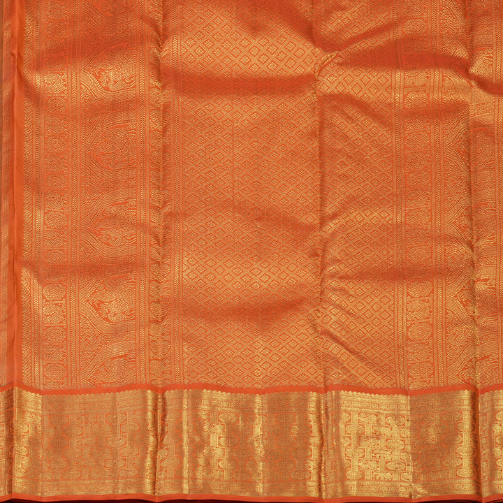Hayagrivas Handloom Forest Green Kanjivaram Silk Saree with Orange Border BE460-SBS