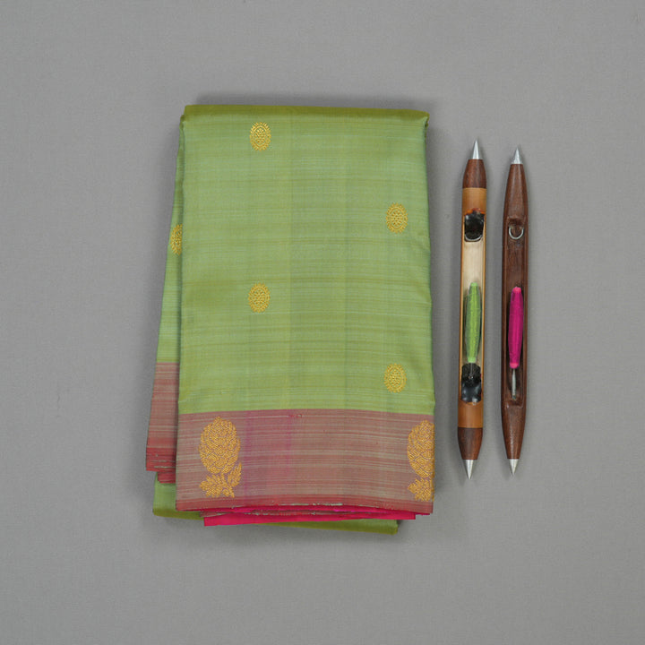 Hayagrivas Handloom Apple Green Kanjivaram Silk Saree with Mild Pink Border BE467-SBS