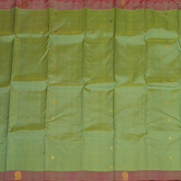 Hayagrivas Handloom Apple Green Kanjivaram Silk Saree with Mild Pink Border BE467-SBS