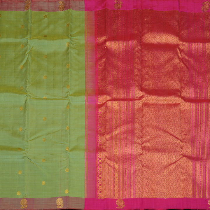 Hayagrivas Handloom Apple Green Kanjivaram Silk Saree with Mild Pink Border BE467-SBS