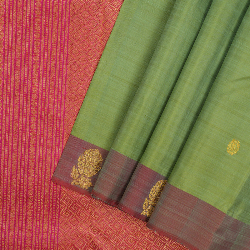 Hayagrivas Handloom Apple Green Kanjivaram Silk Saree with Mild Pink Border BE467-SBS