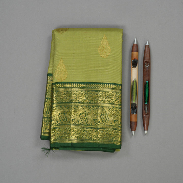 Hayagrivas Handloom Leaf Green Kanjivaram Silk Saree with Bottle Green Border BE470-SBS