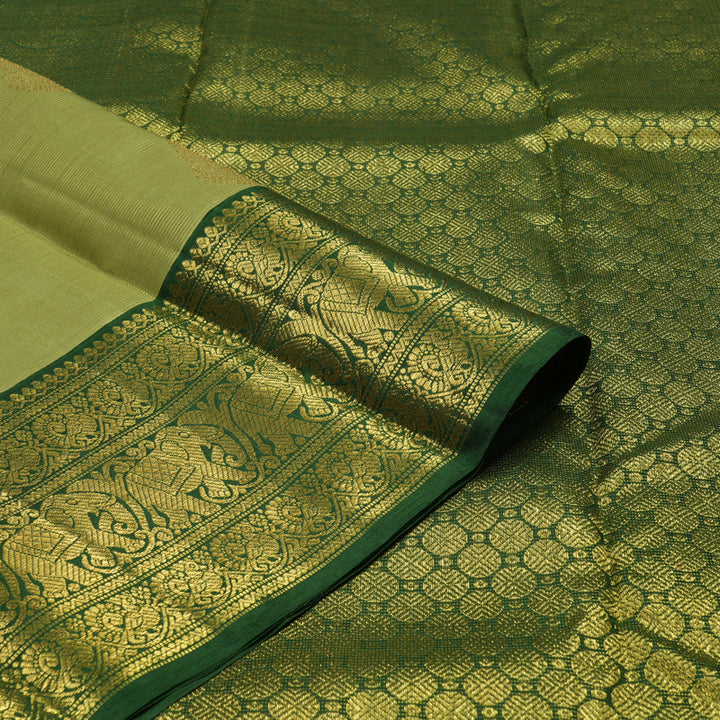 Hayagrivas Handloom Leaf Green Kanjivaram Silk Saree with Bottle Green Border BE470-SBS