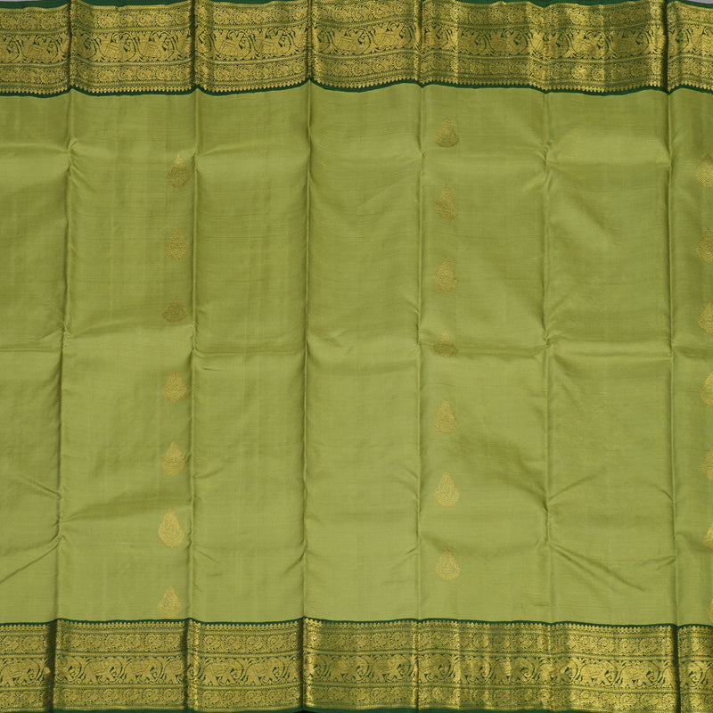 Hayagrivas Handloom Leaf Green Kanjivaram Silk Saree with Bottle Green Border BE470-SBS