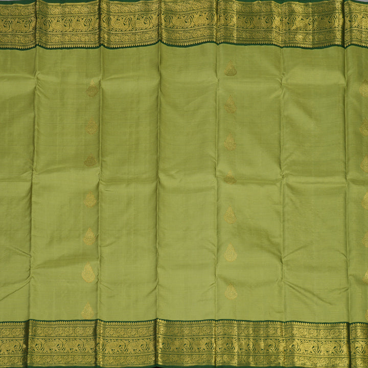 Hayagrivas Handloom Leaf Green Kanjivaram Silk Saree with Bottle Green Border BE470-SBS