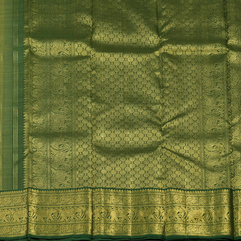 Hayagrivas Handloom Leaf Green Kanjivaram Silk Saree with Bottle Green Border BE470-SBS