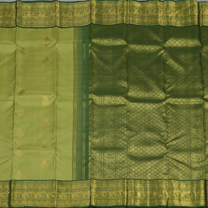 Hayagrivas Handloom Leaf Green Kanjivaram Silk Saree with Bottle Green Border BE470-SBS