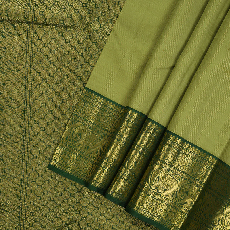 Hayagrivas Handloom Leaf Green Kanjivaram Silk Saree with Bottle Green Border BE470-SBS