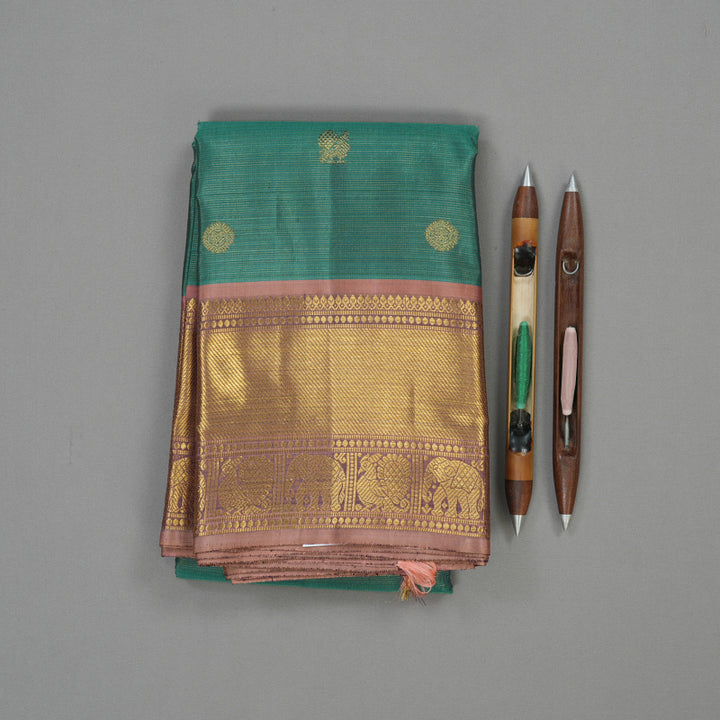 Hayagrivas Handloom Sea Green Kanjivaram Silk Saree with Rosewood Pink Border BE472-SBS