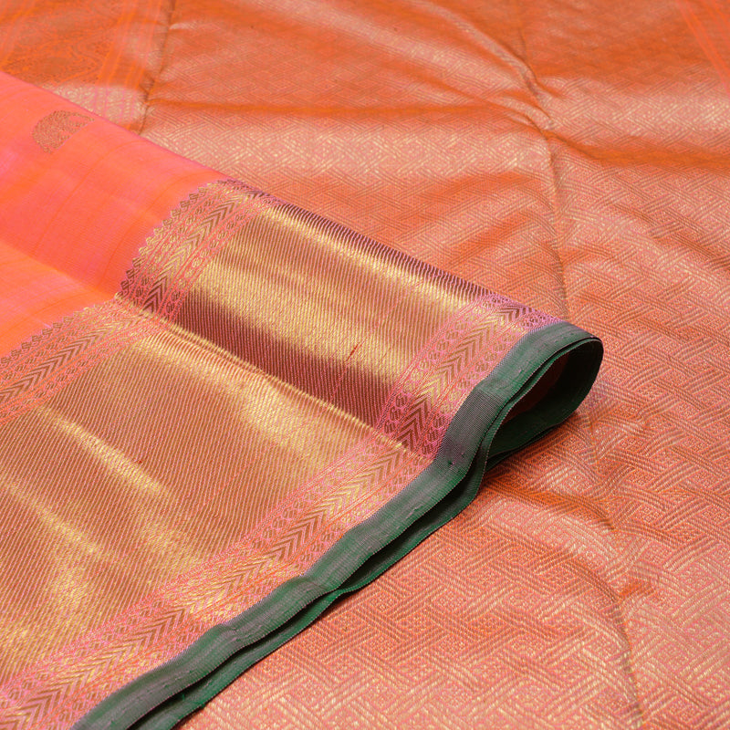 Hayagrivas Handloom Bright Pinkish-Orange Kanjivaram Silk Saree BE475-SBS