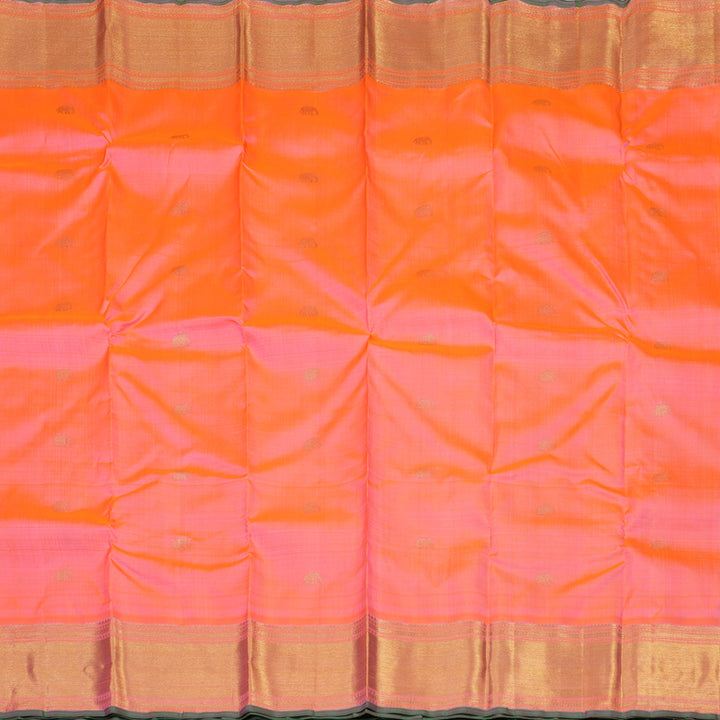 Hayagrivas Handloom Bright Pinkish-Orange Kanjivaram Silk Saree BE475-SBS