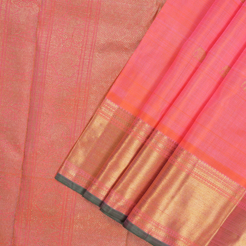 Hayagrivas Handloom Bright Pinkish-Orange Kanjivaram Silk Saree BE475-SBS