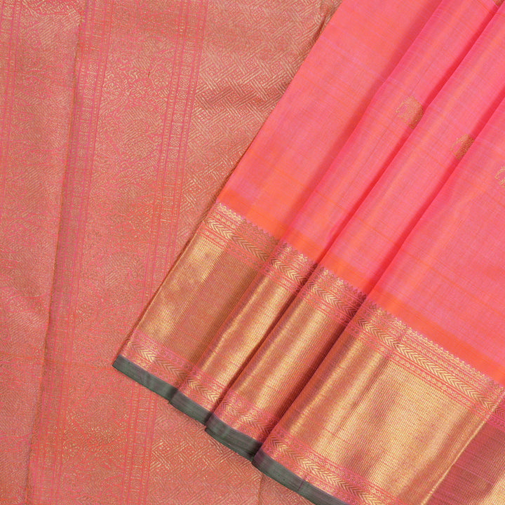 Hayagrivas Handloom Bright Pinkish-Orange Kanjivaram Silk Saree BE475-SBS