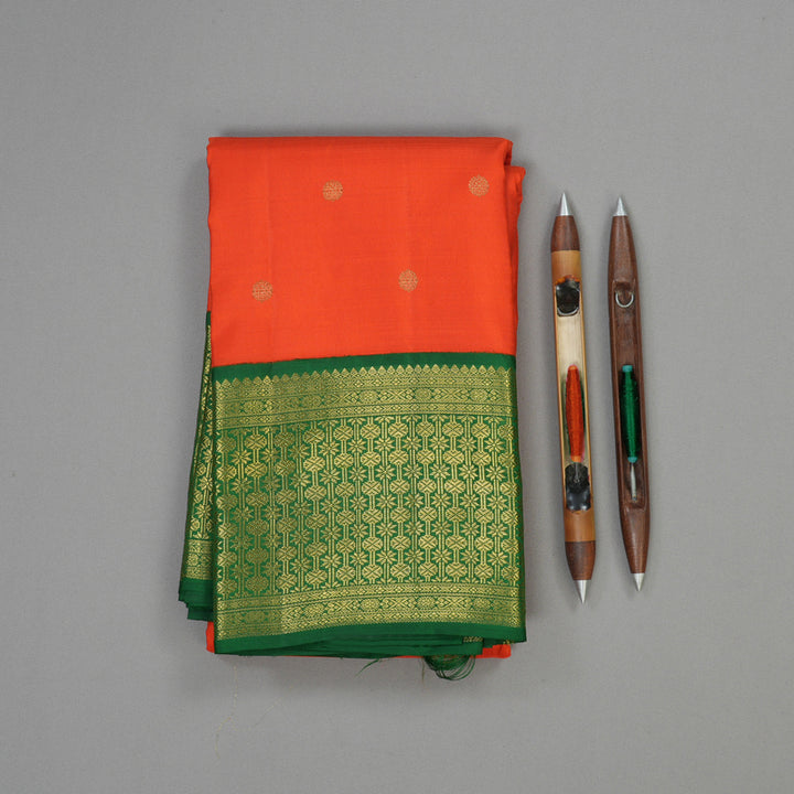 Hayagrivas Handloom Deep Orange Kanjivaram Silk Saree with Bottle Green border BE480-SBS