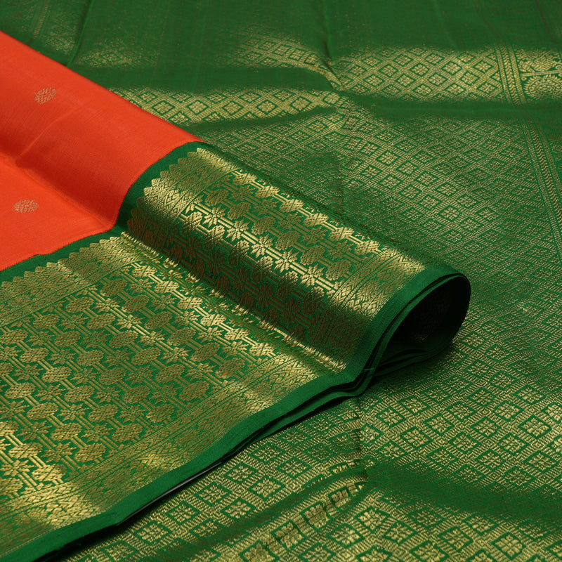 Hayagrivas Handloom Deep Orange Kanjivaram Silk Saree with Bottle Green border BE480-SBS