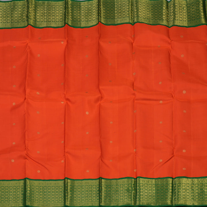 Hayagrivas Handloom Deep Orange Kanjivaram Silk Saree with Bottle Green border BE480-SBS