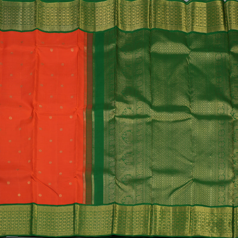 Hayagrivas Handloom Deep Orange Kanjivaram Silk Saree with Bottle Green border BE480-SBS