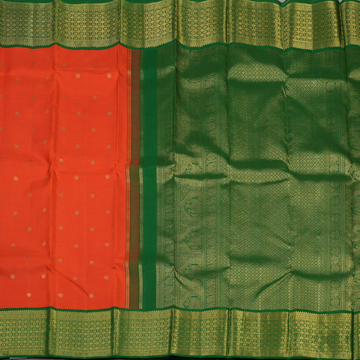 Hayagrivas Handloom Deep Orange Kanjivaram Silk Saree with Bottle Green border BE480-SBS