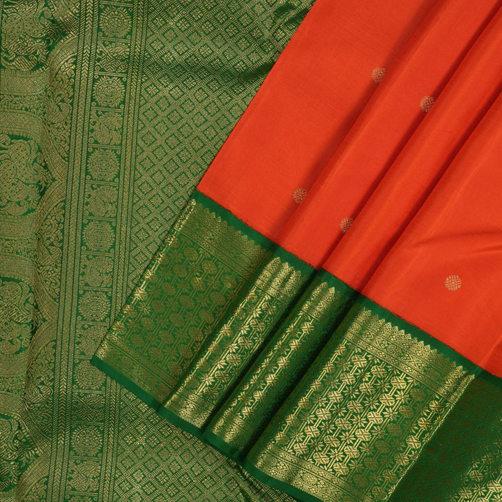 Hayagrivas Handloom Deep Orange Kanjivaram Silk Saree with Bottle Green border BE480-SBS