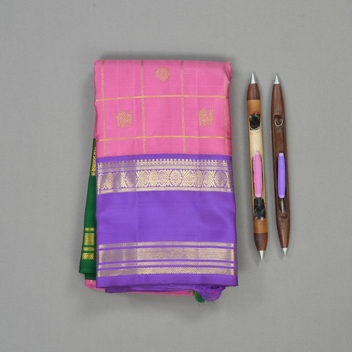 Hayagrivas Handloom Rose Pink Kanjivaram Silk Saree with Ganga Jamuna border BE483-SBS