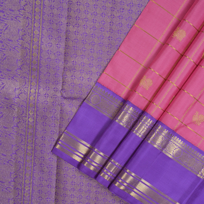 Hayagrivas Handloom Rose Pink Kanjivaram Silk Saree with Ganga Jamuna border BE483-SBS