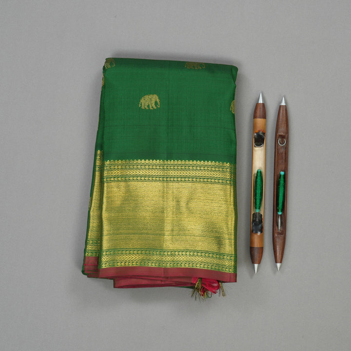 Hayagrivas Handloom Dark Green Kanjivaram Silk Saree BE487-SBS