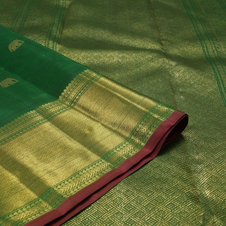 Hayagrivas Handloom Dark Green Kanjivaram Silk Saree BE487-SBS