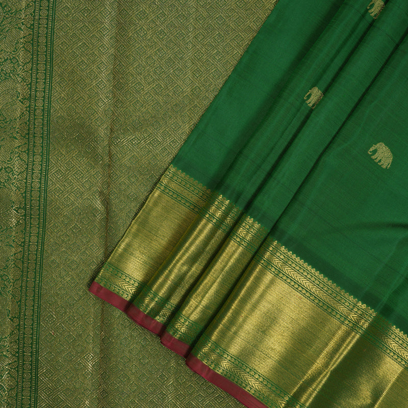 Hayagrivas Handloom Dark Green Kanjivaram Silk Saree BE487-SBS