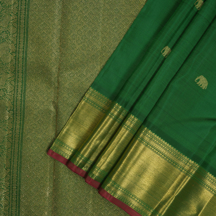 Hayagrivas Handloom Dark Green Kanjivaram Silk Saree BE487-SBS
