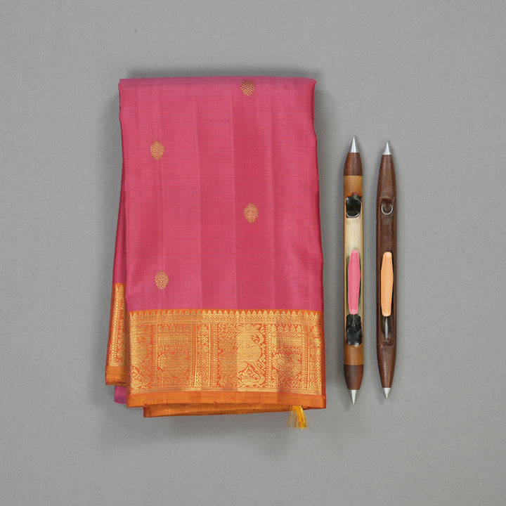 Hayagrivas Handloom Rose Pink Kanjivaram Silk Saree with Golden Orange Border BE488-SBS