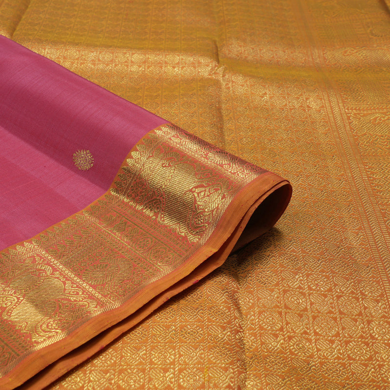 Hayagrivas Handloom Rose Pink Kanjivaram Silk Saree with Golden Orange Border BE488-SBS
