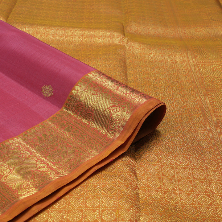Hayagrivas Handloom Rose Pink Kanjivaram Silk Saree with Golden Orange Border BE488-SBS
