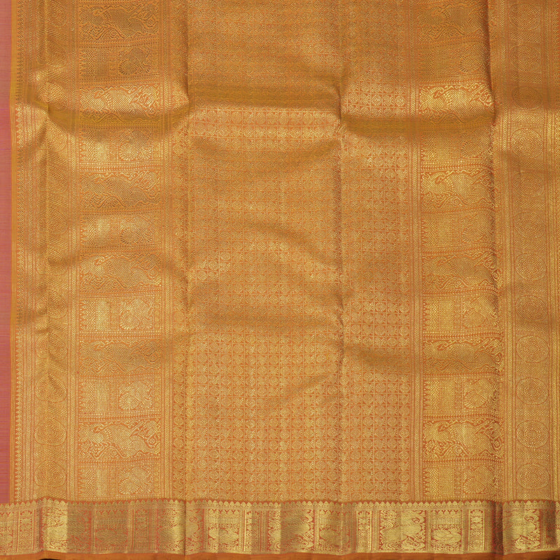 Hayagrivas Handloom Rose Pink Kanjivaram Silk Saree with Golden Orange Border BE488-SBS