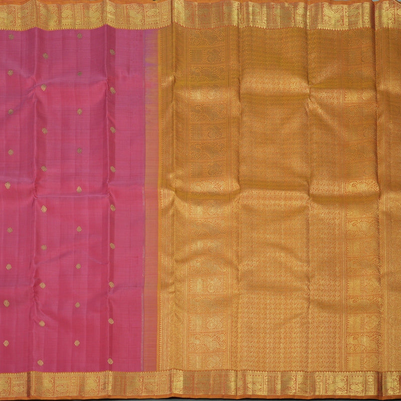 Hayagrivas Handloom Rose Pink Kanjivaram Silk Saree with Golden Orange Border BE488-SBS