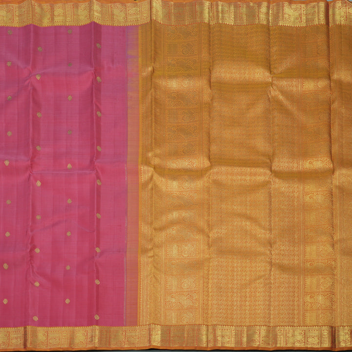 Hayagrivas Handloom Rose Pink Kanjivaram Silk Saree with Golden Orange Border BE488-SBS