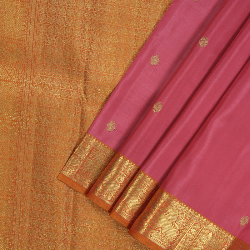 Hayagrivas Handloom Rose Pink Kanjivaram Silk Saree with Golden Orange Border BE488-SBS