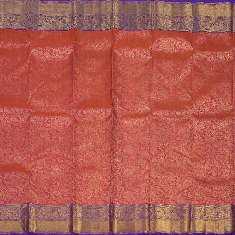 Hayagrivas Handloom Orangish Pink Kanjivaram Silk Saree with Purple Border BE491-SBS
