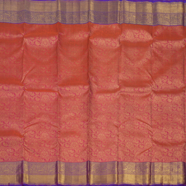 Hayagrivas Handloom Orangish Pink Kanjivaram Silk Saree with Purple Border BE491-SBS