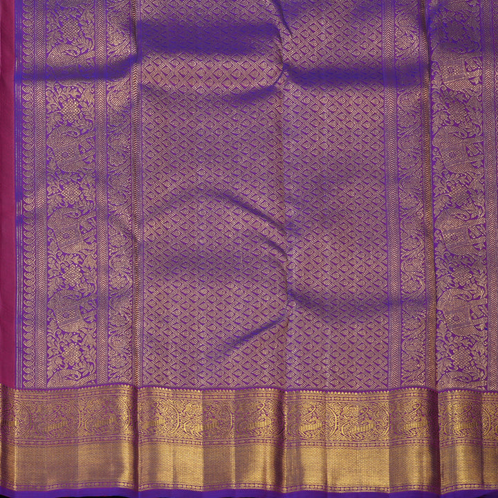 Hayagrivas Handloom Orangish Pink Kanjivaram Silk Saree with Purple Border BE491-SBS