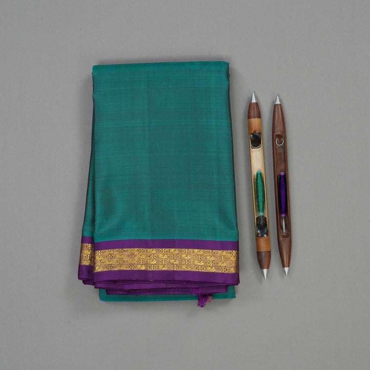 Hayagrivas Handloom Peacock Green Kanjivaram Silk Saree with Violet border BE493-SBS