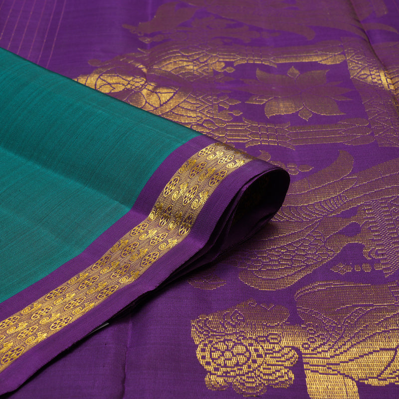 Hayagrivas Handloom Peacock Green Kanjivaram Silk Saree with Violet border BE493-SBS