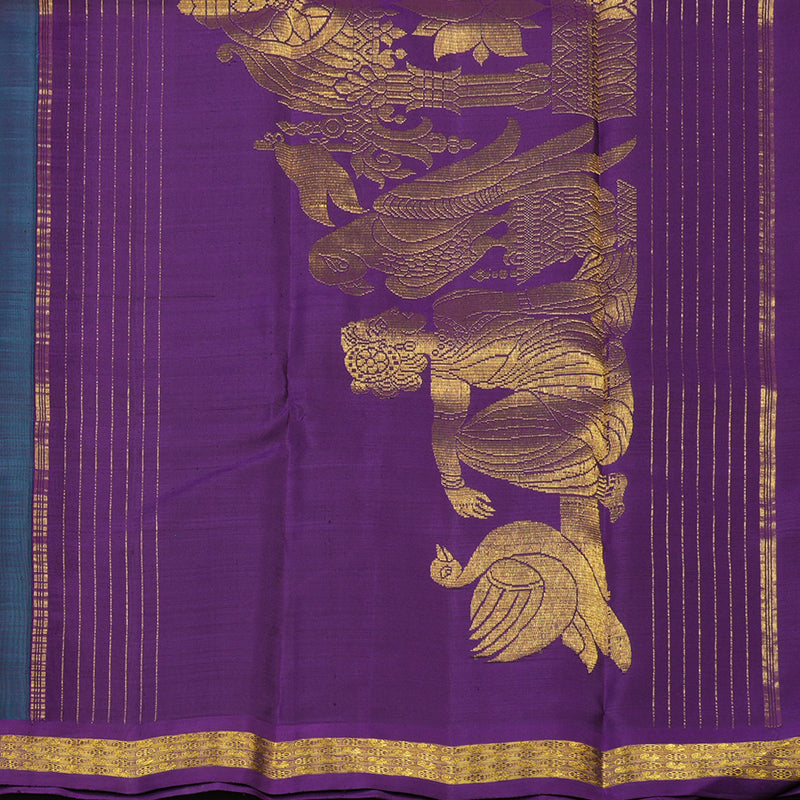 Hayagrivas Handloom Peacock Green Kanjivaram Silk Saree with Violet border BE493-SBS