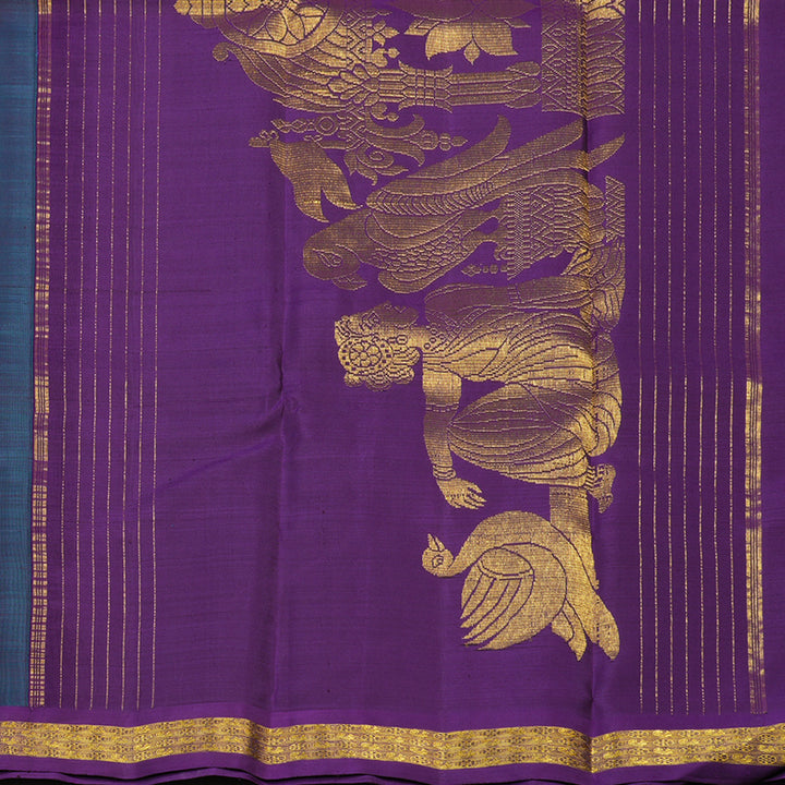 Hayagrivas Handloom Peacock Green Kanjivaram Silk Saree with Violet border BE493-SBS