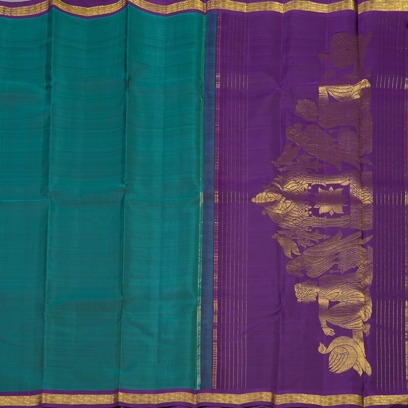 Hayagrivas Handloom Peacock Green Kanjivaram Silk Saree with Violet border BE493-SBS