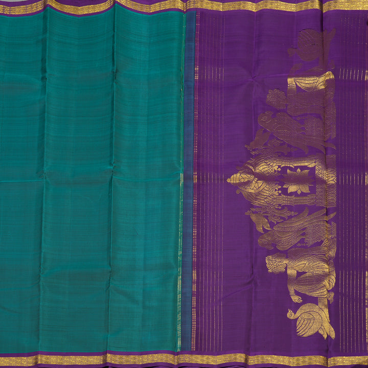 Hayagrivas Handloom Peacock Green Kanjivaram Silk Saree with Violet border BE493-SBS