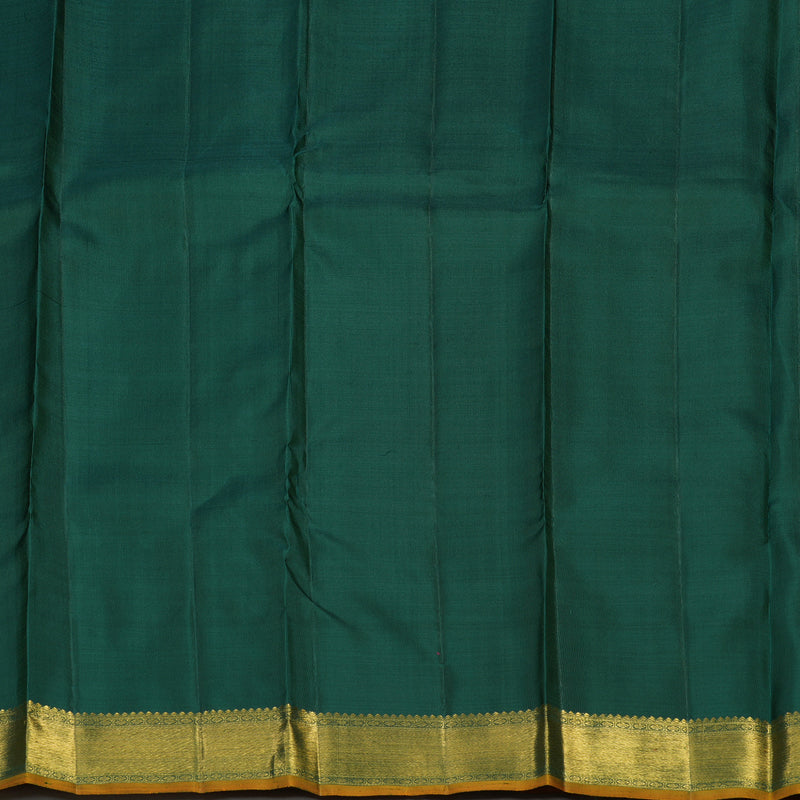 Hayagrivas Handloom Deep Peacock Green Kanjivaram Silk Saree with Sampanga Yellow Selvedge BE494-SBS