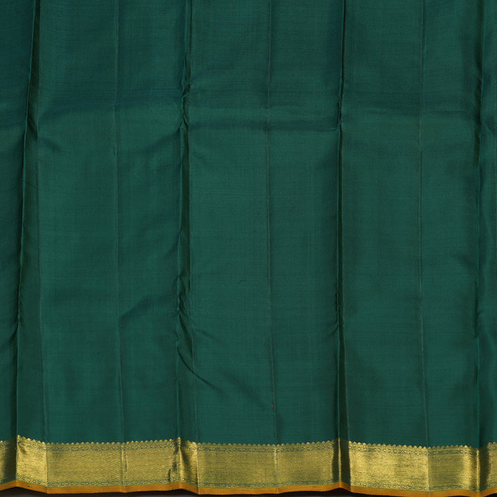 Hayagrivas Handloom Deep Peacock Green Kanjivaram Silk Saree with Sampanga Yellow Selvedge BE494-SBS