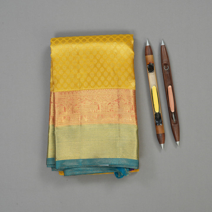 Hayagrivas Handloom shimmering Golden Yellow Kanjivaram Silk Saree BE496-SBS